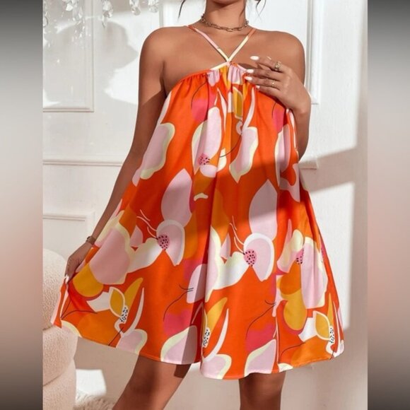 Women's floral print halter mini dress - Picture 1 of 5